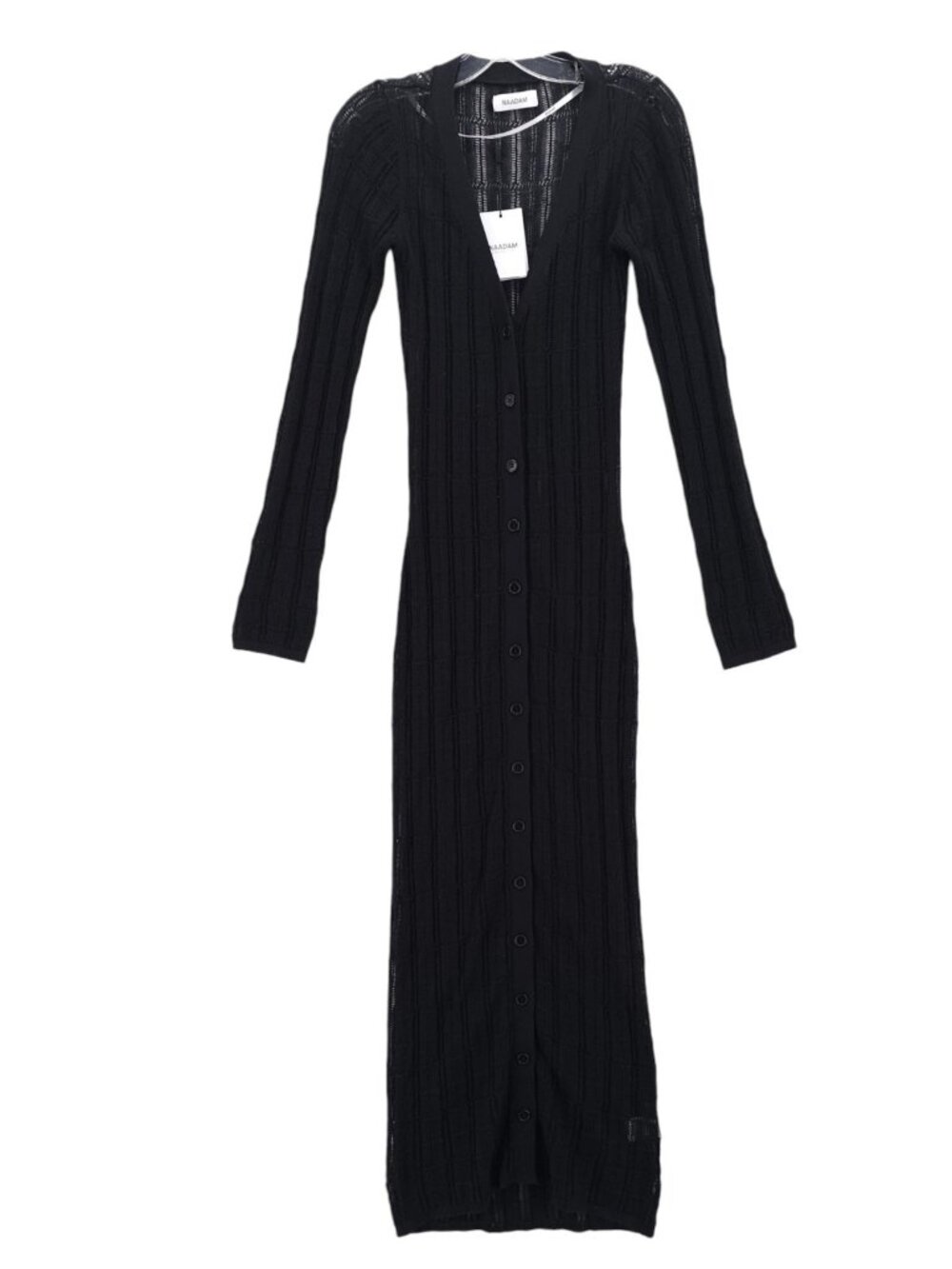 NWT NAADAM Black Silk Blend Pointelle Cardigan Dress Duster Open Knit SMALL